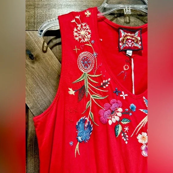 NWT Johnny Was Red Sleeveless Embroidered Dress Sz L - Picture 3 of 14